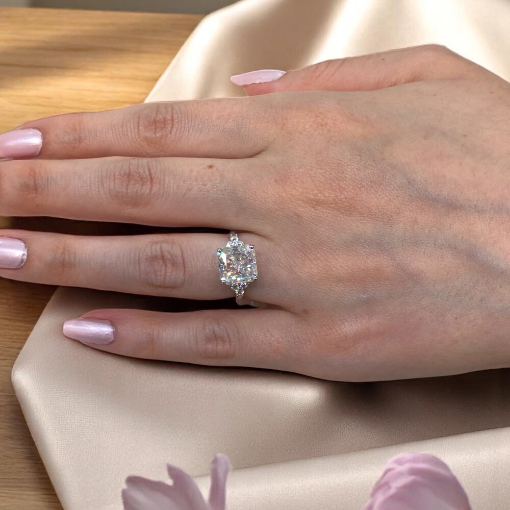 Radiant 4ct Princess Moissanite 18ct Yellow Gold Engagement Ring #6