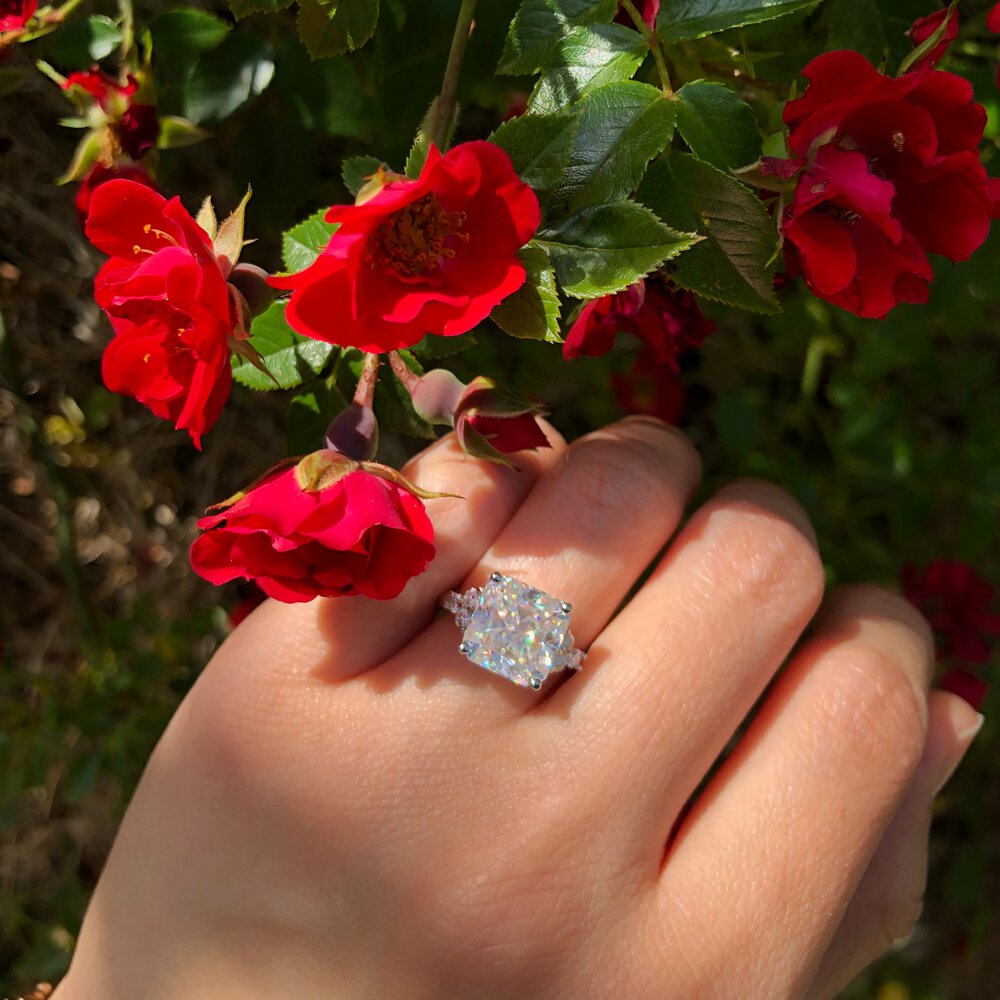 Radiant 4ct Princess Moissanite 18ct Yellow Gold Engagement Ring #7
