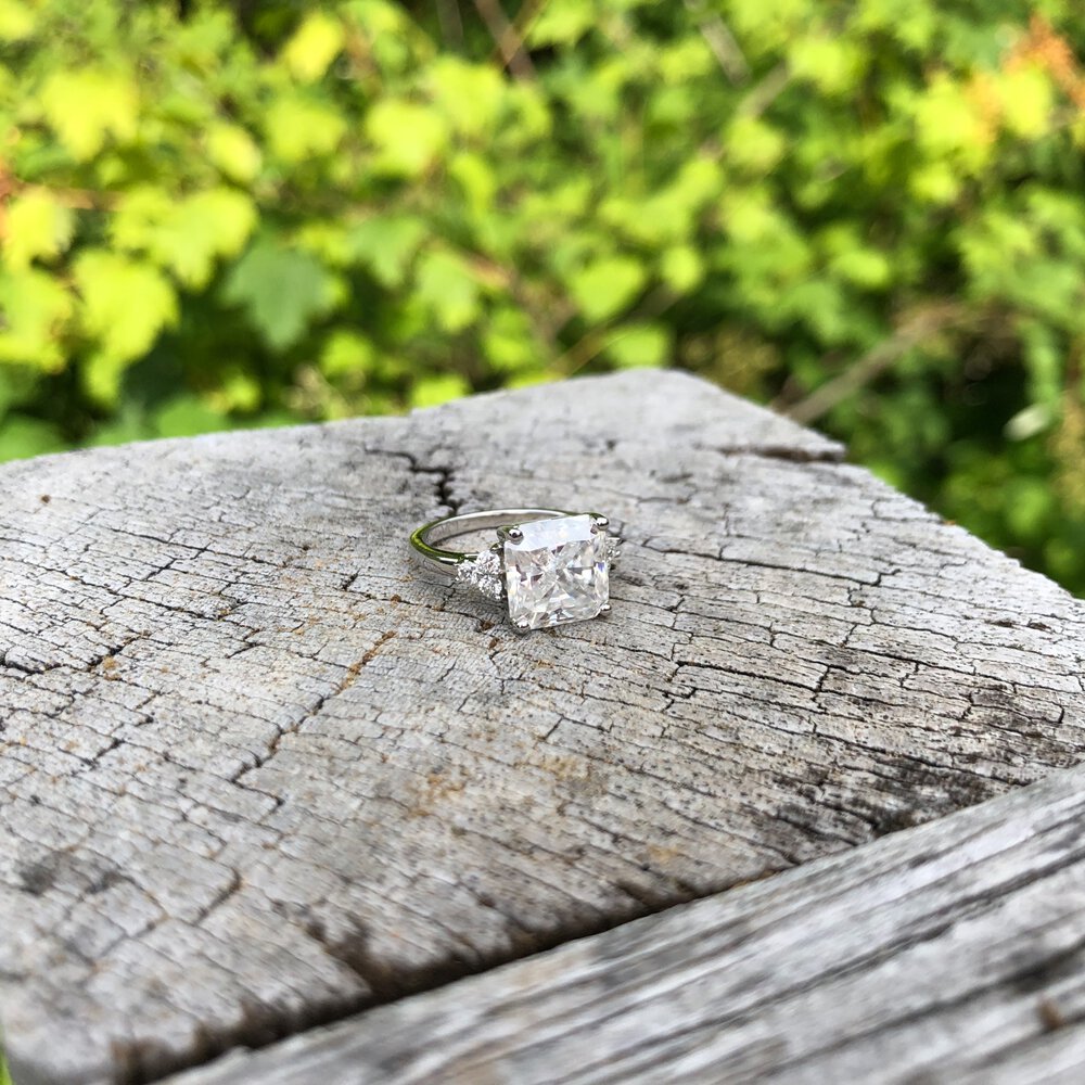 Radiant 4ct Princess Moissanite 18ct Yellow Gold Engagement Ring #5