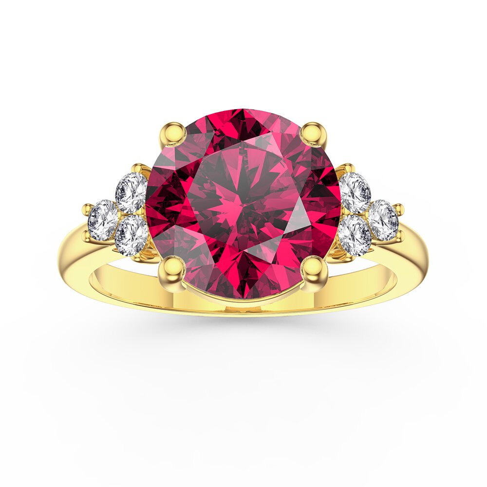 Radiant 3ct Ruby and Lab Diamond 18ct Yellow Gold Engagement Ring