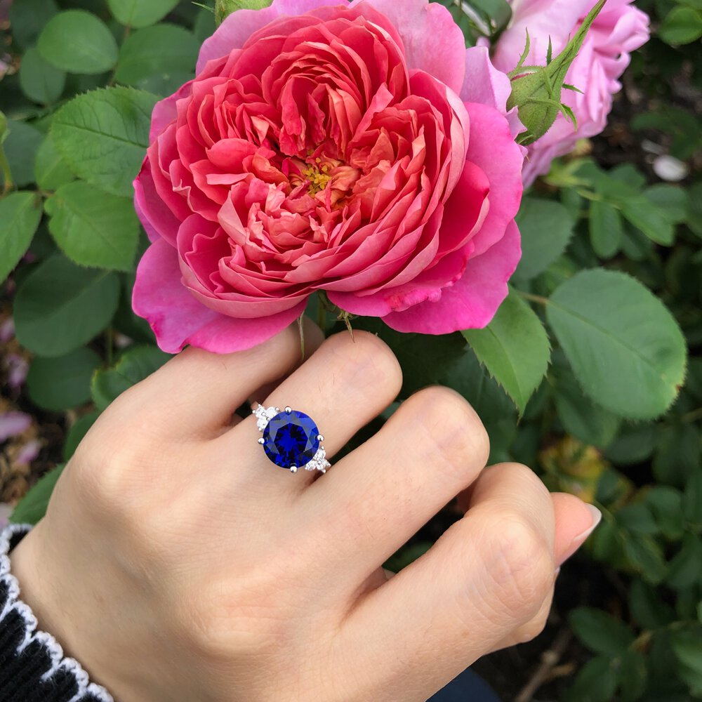 Radiant 3ct Sapphire and Moissanite Platinum plated Silver Proposal Ring #5