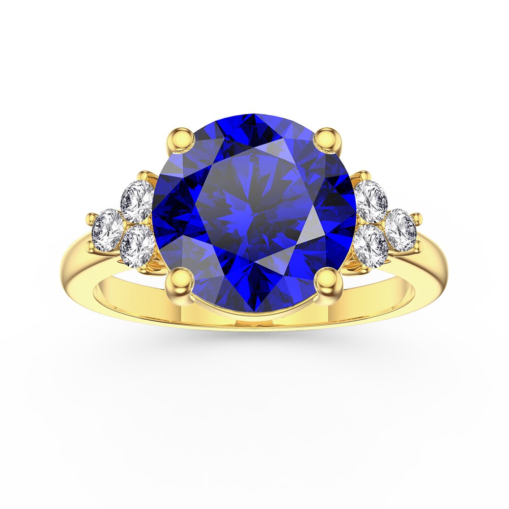 Radiant 3ct Sapphire and Lab Diamond 18ct Yellow Gold Engagement Ring