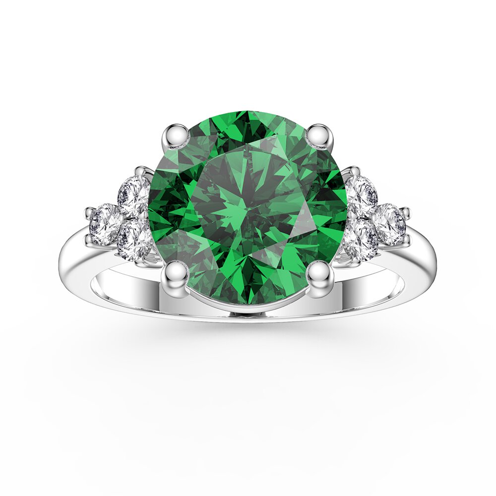 Radiant 3ct Emerald and Moissanite Platinum plated Silver Proposal Ring