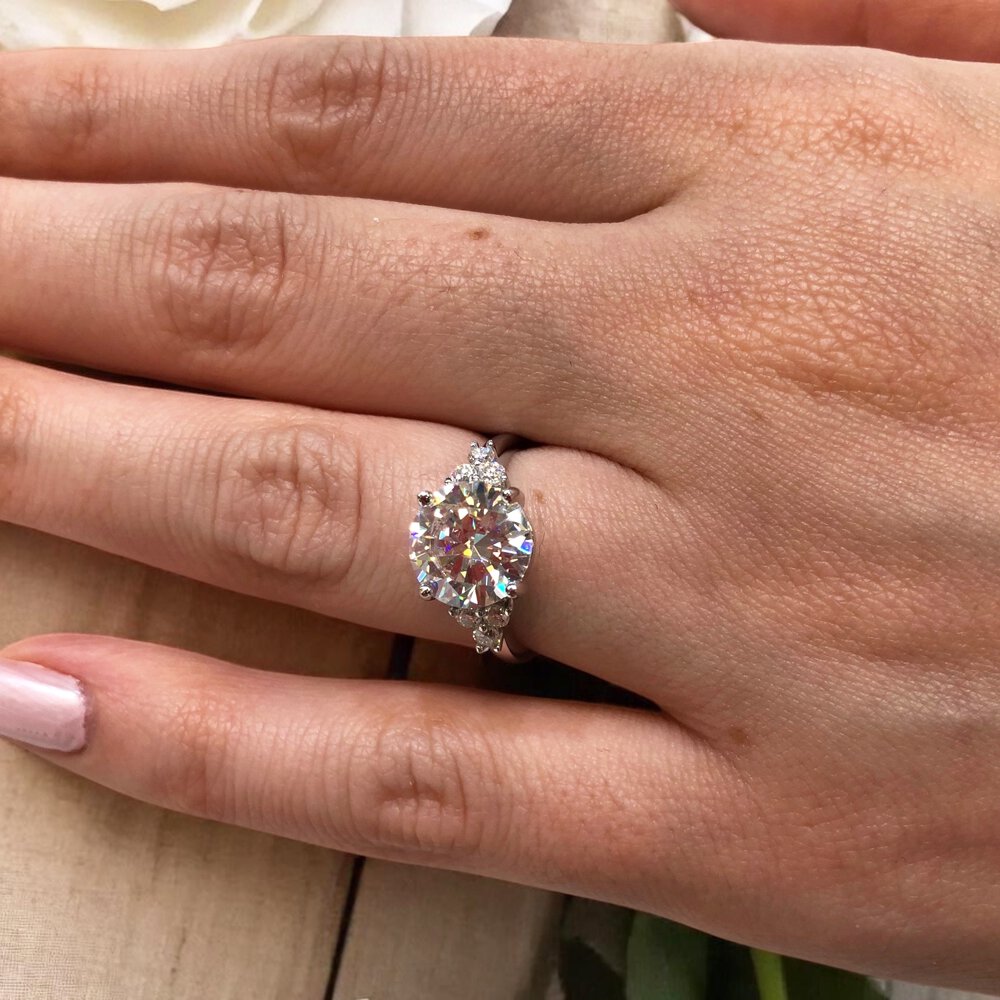 Radiant 3ct Round Moissanite Platinum plated Silver Proposal Ring #5