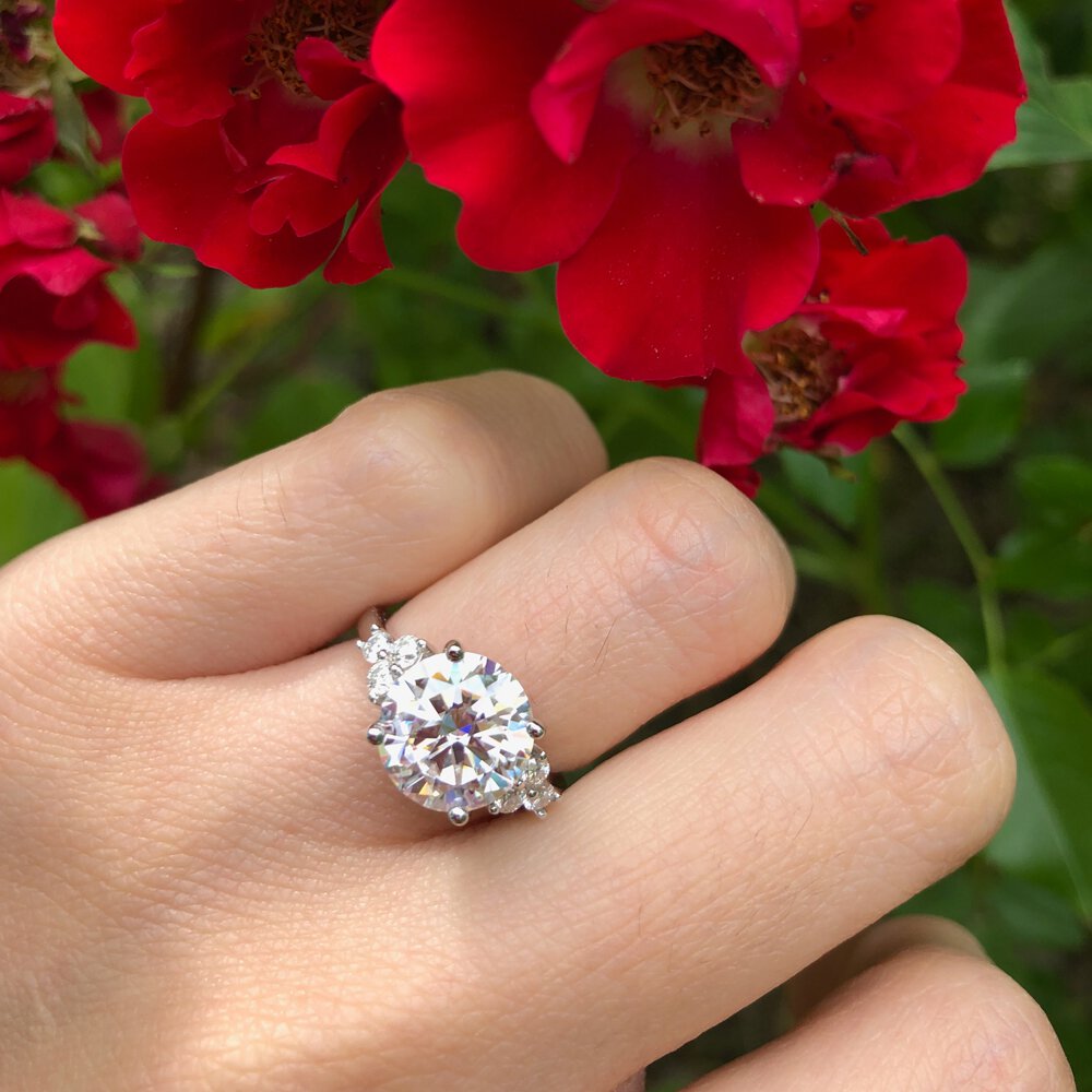 Radiant 3ct Round Moissanite Platinum plated Silver Proposal Ring #6