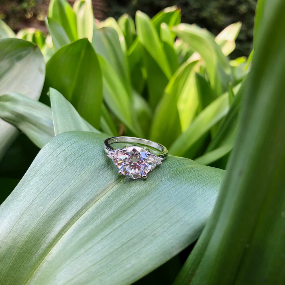 Radiant 3ct Round Moissanite Platinum plated Silver Proposal Ring #7