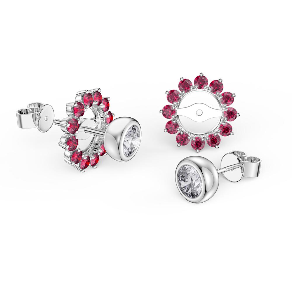 Infinity White Sapphire 9ct White Gold Stud Earrings Ruby Halo Jacket Set