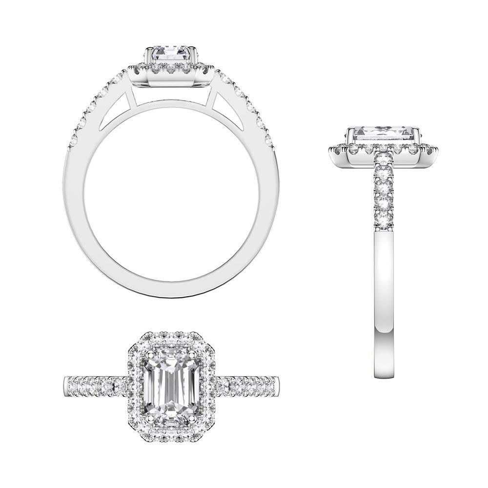 Princess Aquamarine 18ct White Gold Emerald Cut Moissanite Halo Engagement Ring #4