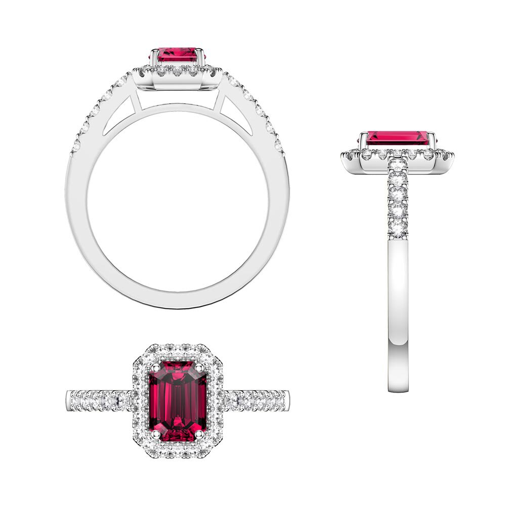 Princess Emerald Cut Ruby Lab Diamond Halo 9ct White Gold Engagement Ring #5