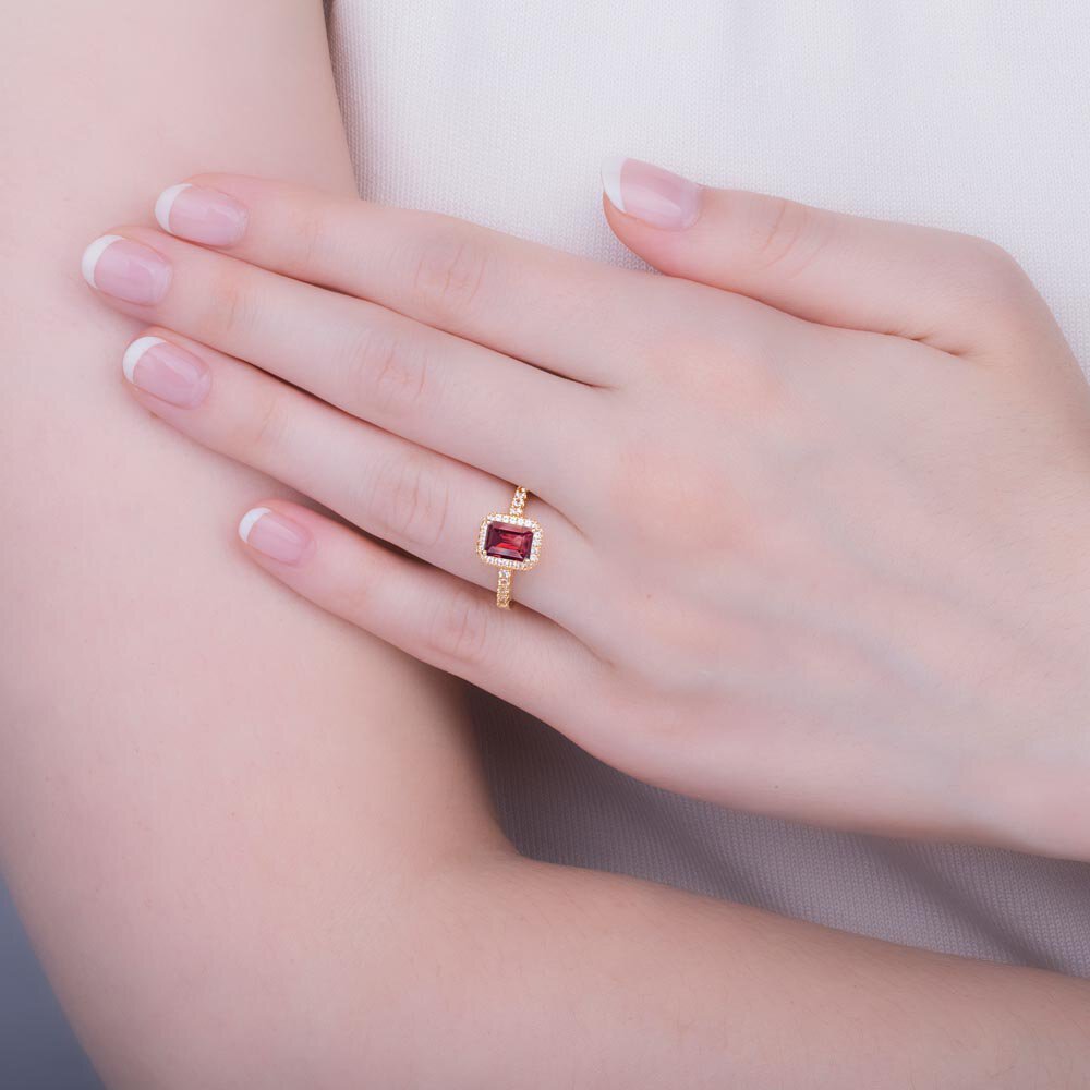 Princess Ruby Emerald Cut Diamond Halo 18ct Yellow Gold Engagement Ring #2