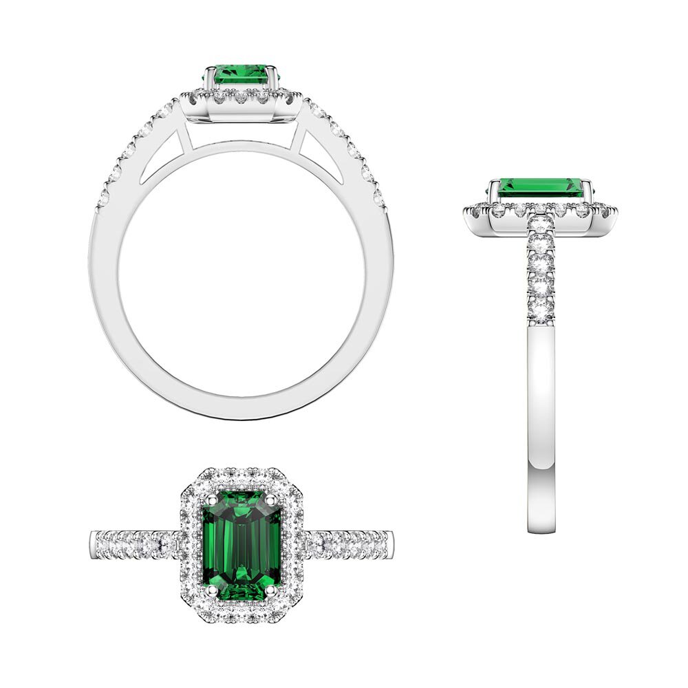 Princess Emerald Cut Emerald Lab Diamonds Halo 18ct White Gold Engagement Ring #6