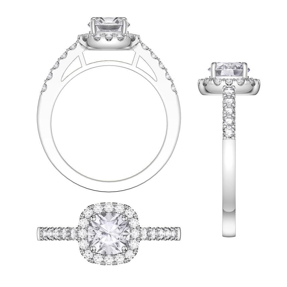 Princess Moissanite Cushion Cut Diamond Halo 18ct White Gold Engagement Ring #3