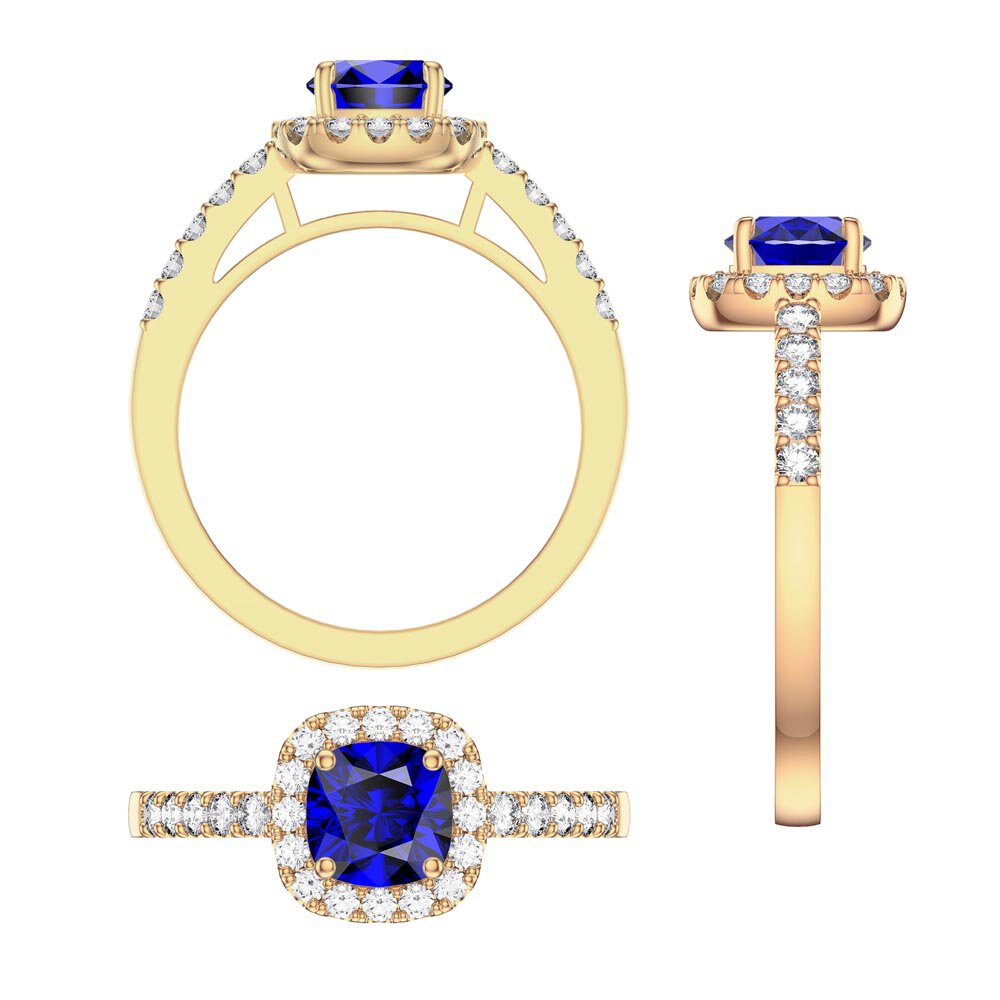 Princess Sapphire Cushion Cut Moissanite Halo 18ct Yellow Gold Engagement Ring #3