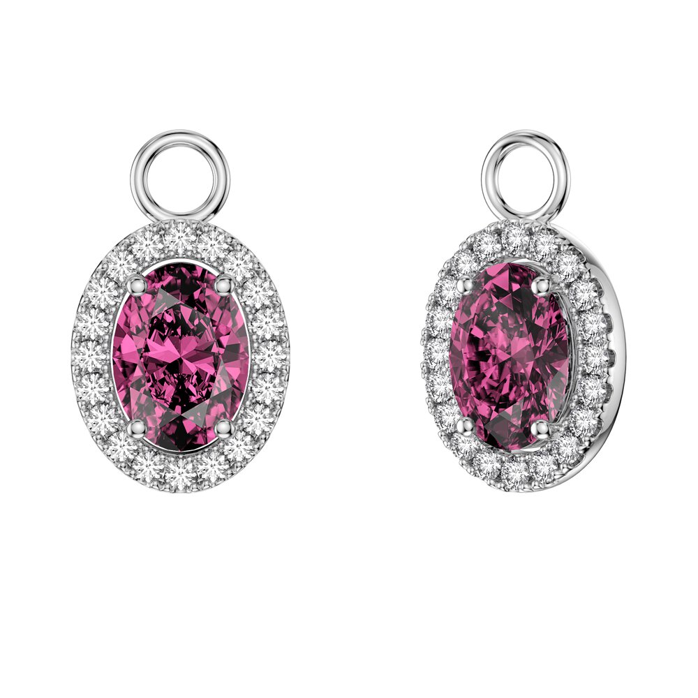 Eternity 1.5ct Pink Sapphire Oval Halo Platinum plated Silver Interchangeable Hoop Drop Set #4
