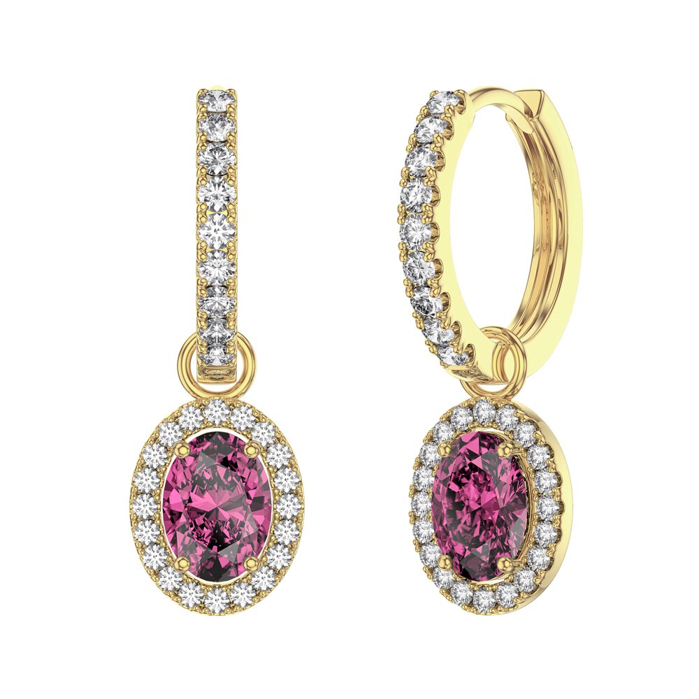 Eternity 1.5ct Pink Sapphire Oval Halo 18ct Gold Vermeil Interchangeable Hoop Drop Set