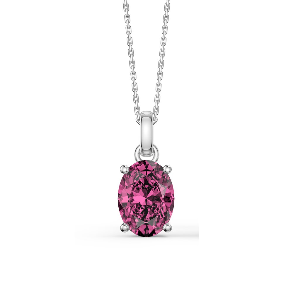 Eternity Oval Pink Sapphire Platinum plated Silver Pendant