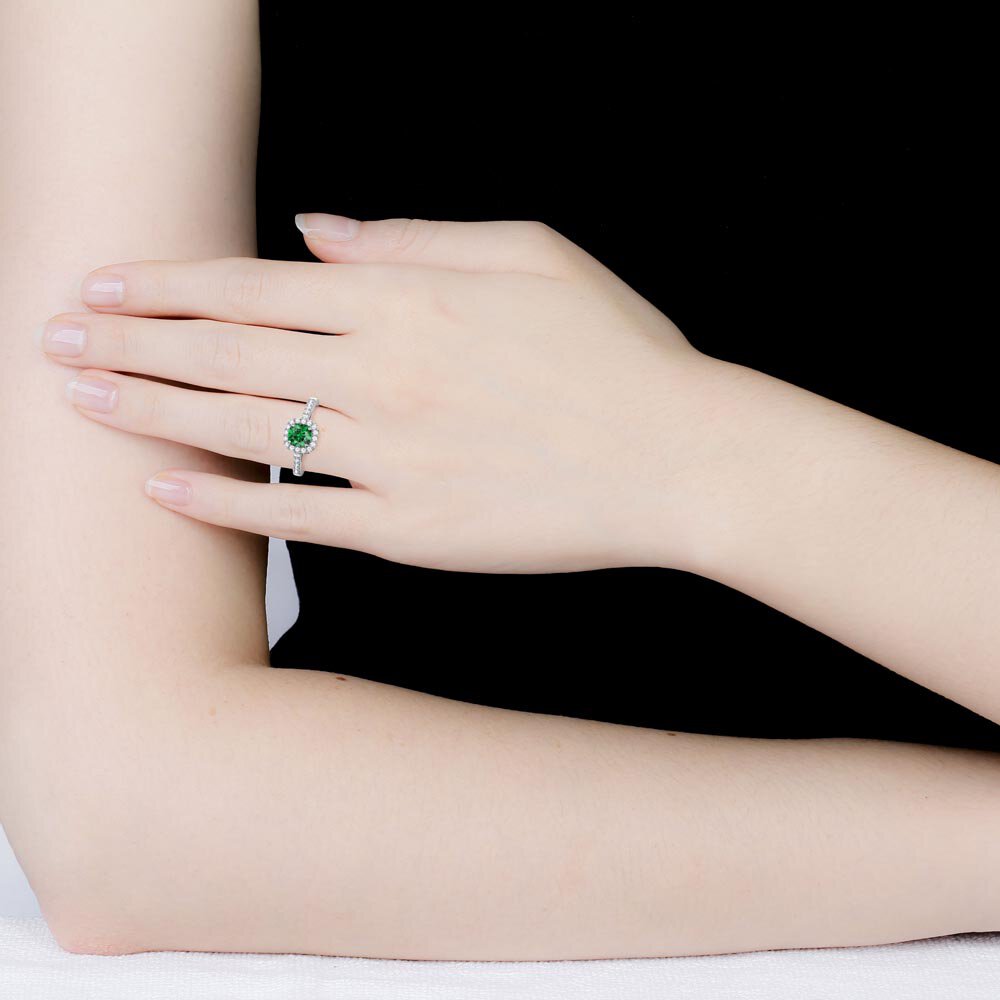Princess Emerald Cushion Cut Moissanite Halo 18ct White Gold Engagement Ring #2