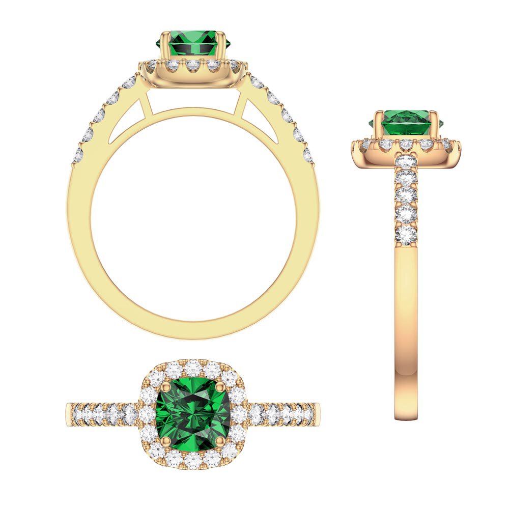 Princess Emerald Cushion Cut Moissanite Halo 18ct Yellow Gold Engagement Ring #3