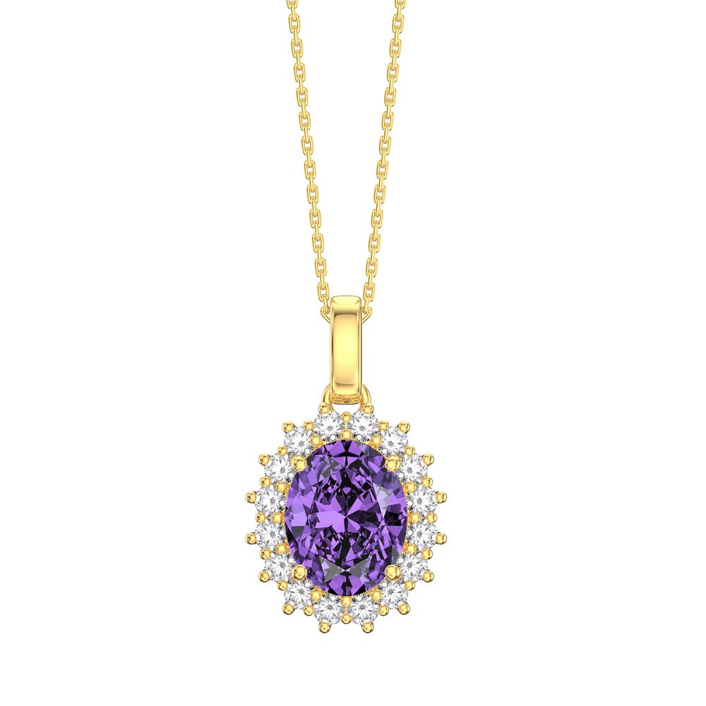 3ct Eternity Amethyst 18ct Gold Vermeil Moissanite Halo Oval Pendant