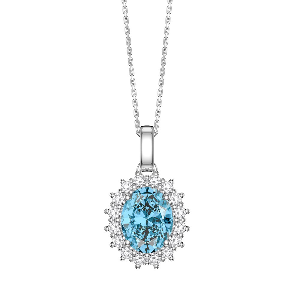 3ct Eternity Topaz Platinum plated Silver Moissanite Halo Oval Pendant