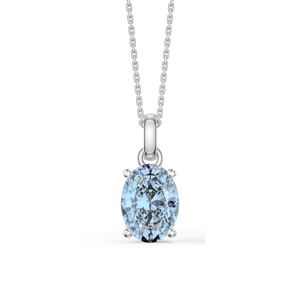 Eternity Oval Aquamarine Platinum plated Silver Pendant