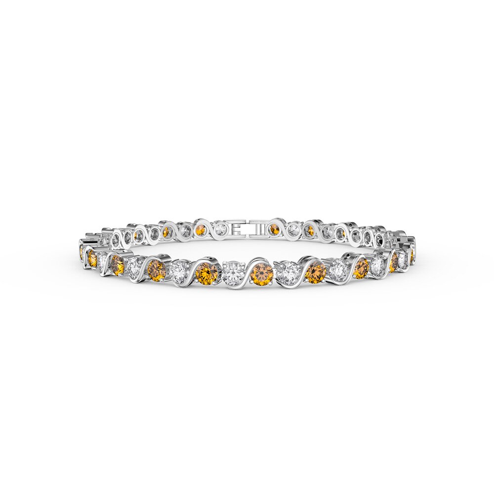 Infinity Citrine and Moissanite Platinum plated Silver S Bar Tennis Bracelet