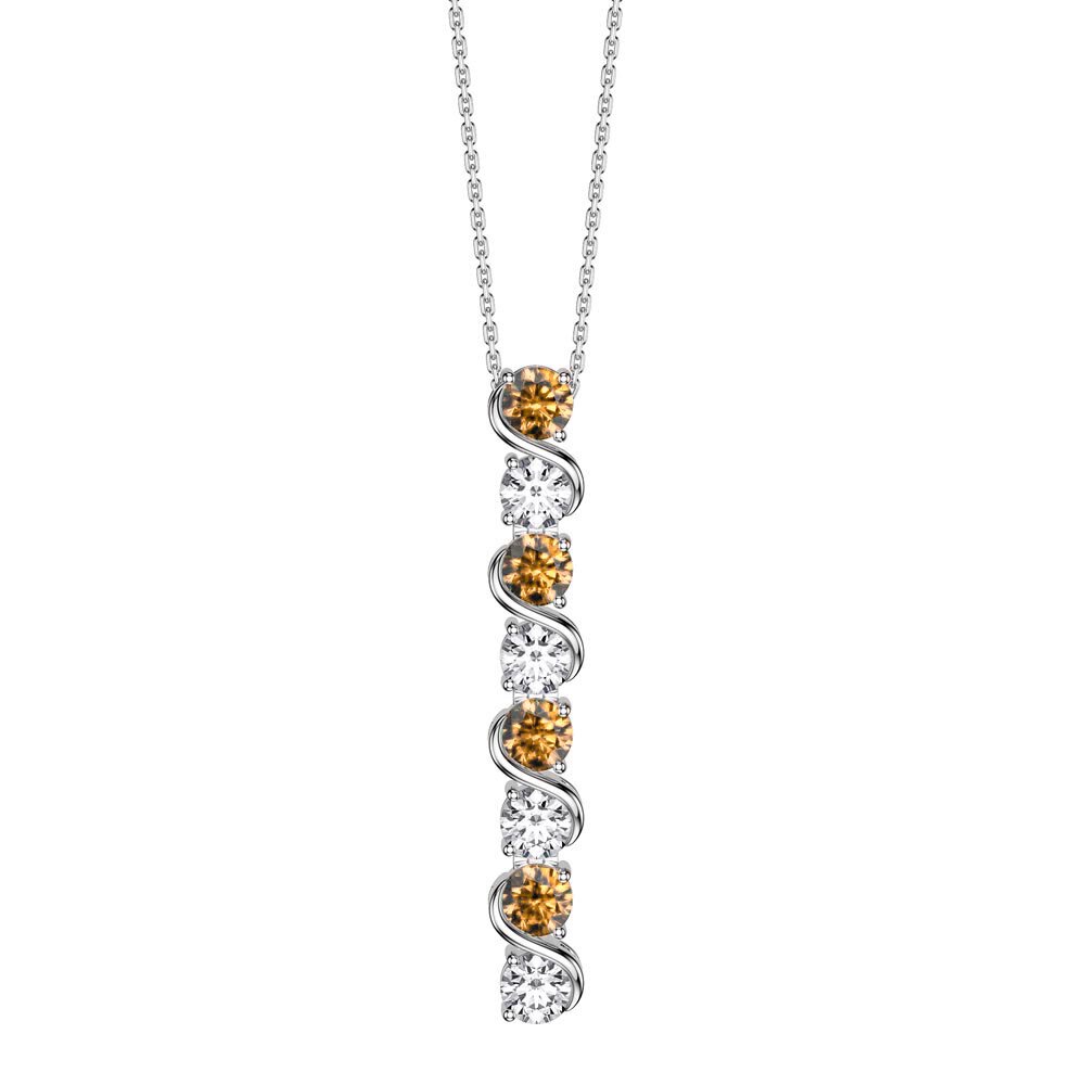Infinity Citrine and Moissanite Platinum plated Silverl S Bar Pendant Necklace