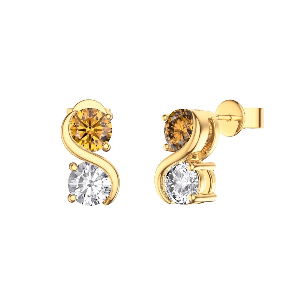 Infinity Citrine and Moissanite 18ct Gold Vermeil S Bar Stud Earrings
