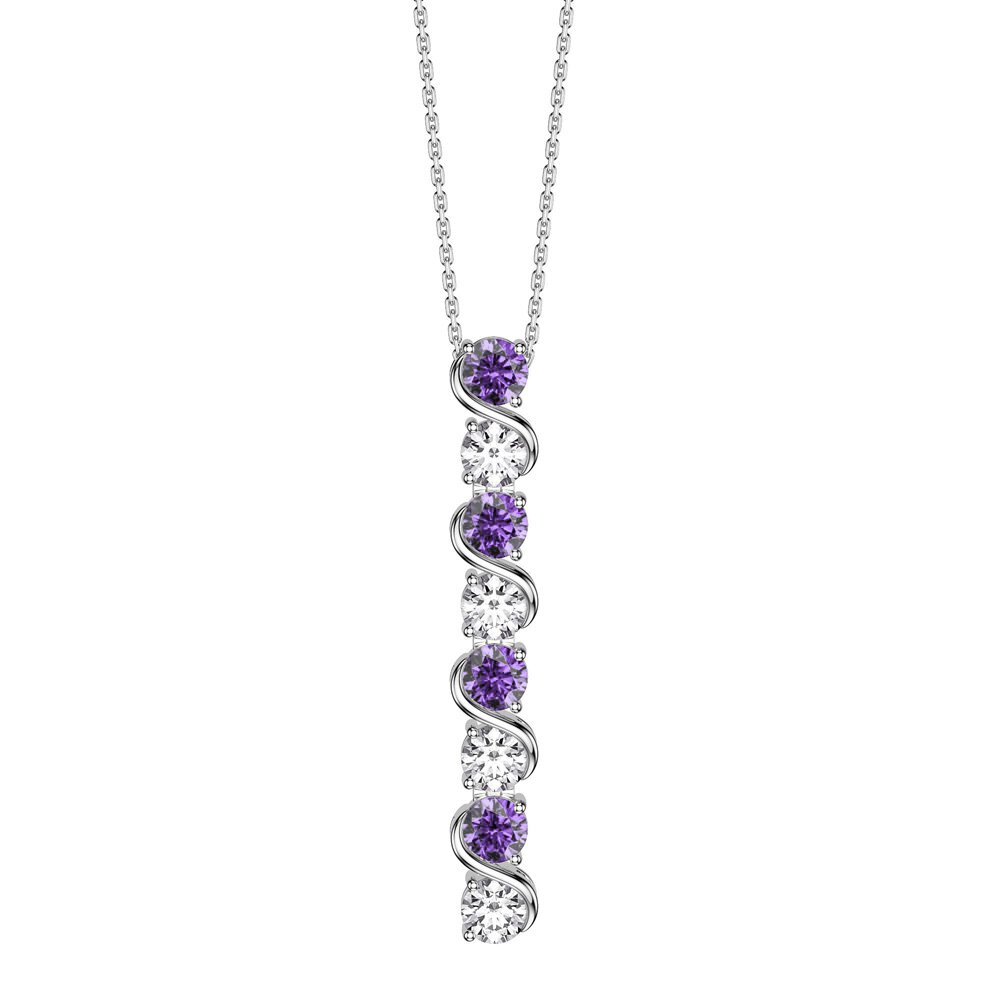 Infinity Amethyst and White Sapphire Platinum Plated Silver S Bar Pendant Necklace