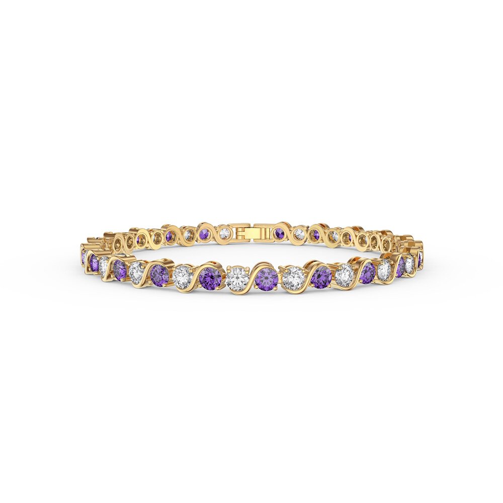 Infinity Amethyst and Moissanite 18ct Gold Vermeil S Bar Tennis Bracelet