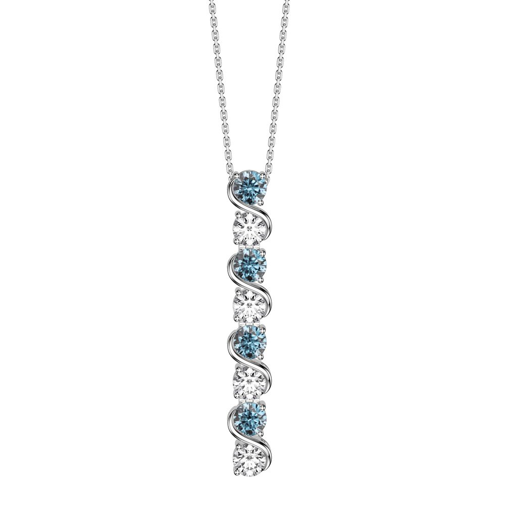 Infinity Blue Topaz and Moissanite Platinum plated Silver S Bar Pendant Necklace