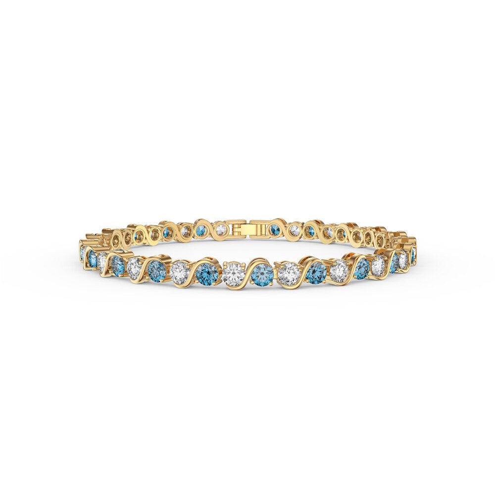Infinity Blue Topa and Moissanite 18ct Gold Vermeil S Bar Tennis Bracelet