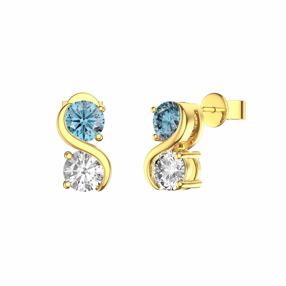 Infinity Blue Topaz and Moissanite 18ct Gold Vermeil S Bar Stud Earrings