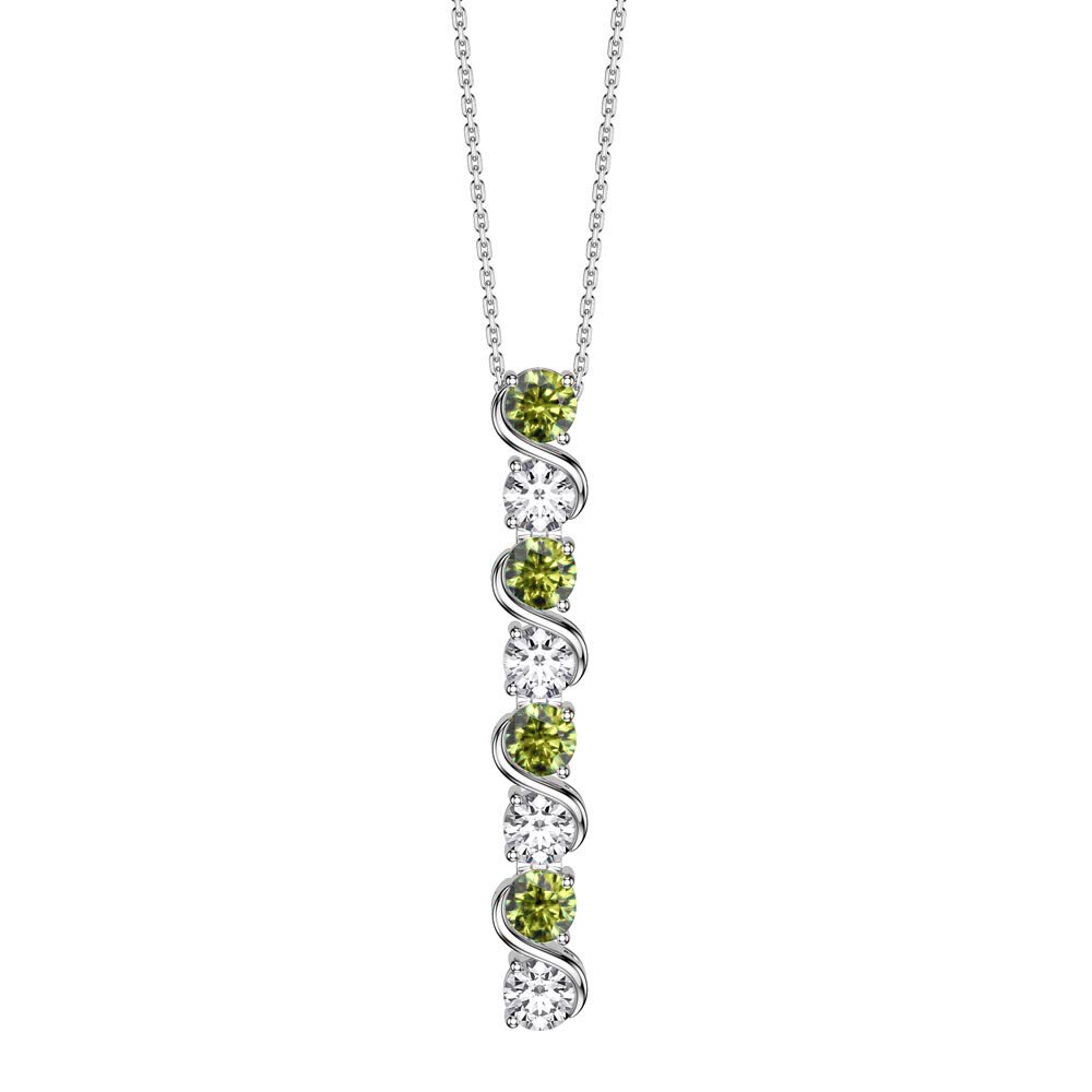 Infinity Peridot and White Sapphire Platinum Plated Silver S Bar Pendant Necklace