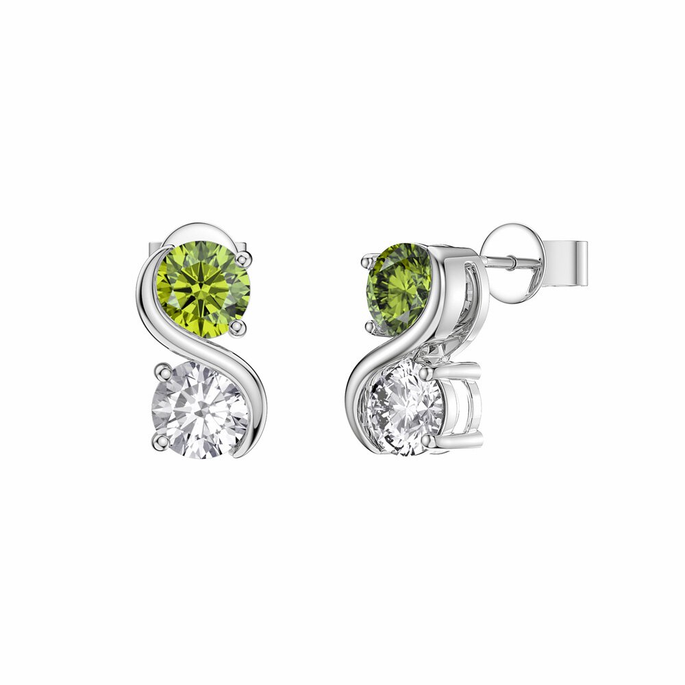 Infinity Peridot and Moissanite Platinum plated Silver S Bar Stud Earrings