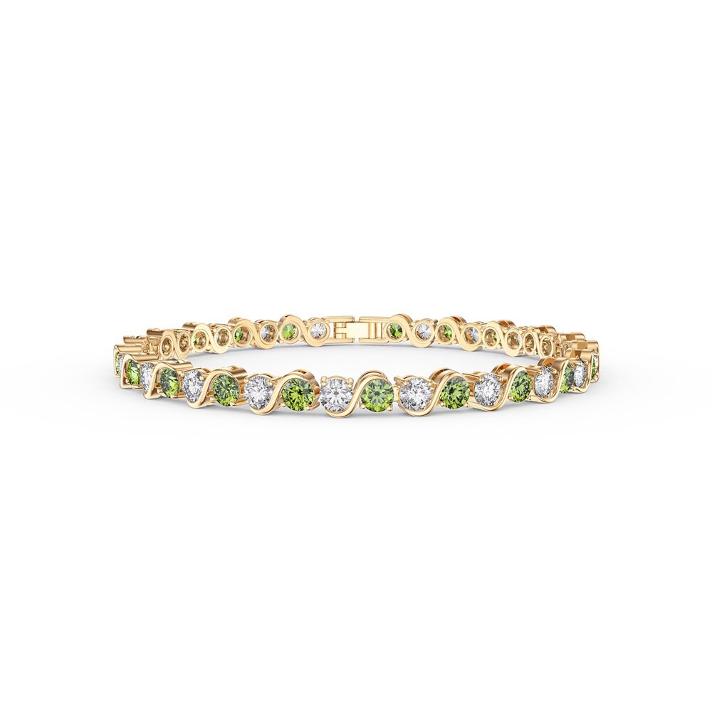 Infinity Peridot and Moissanite 18ct Gold Vermeil S Bar Tennis Bracelet