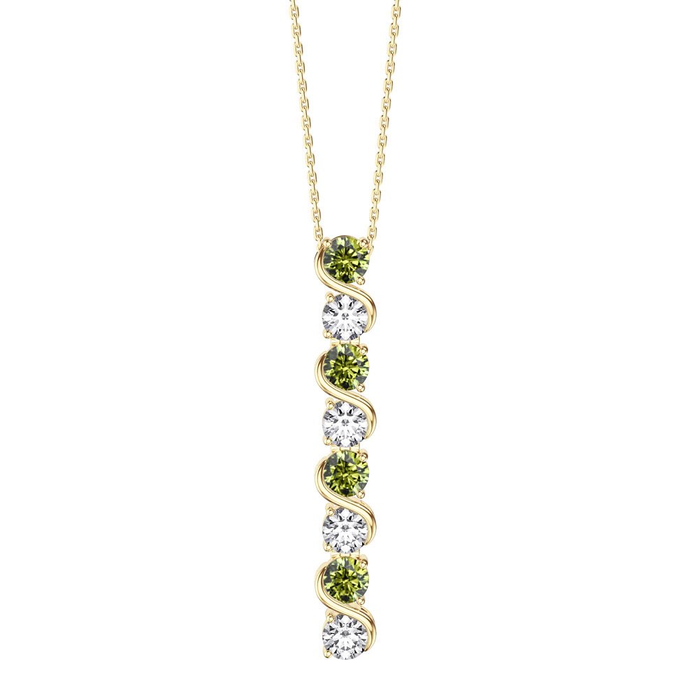 Infinity Peridot and White Sapphire 18ct Gold Vermeil S Bar Pendant Necklace