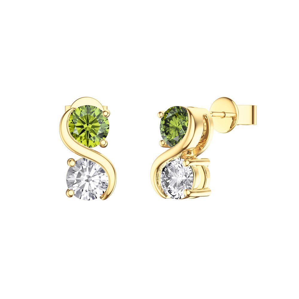 Infinity Peridot and Moissanite 18ct Gold Vermeil S Bar Stud Earrings
