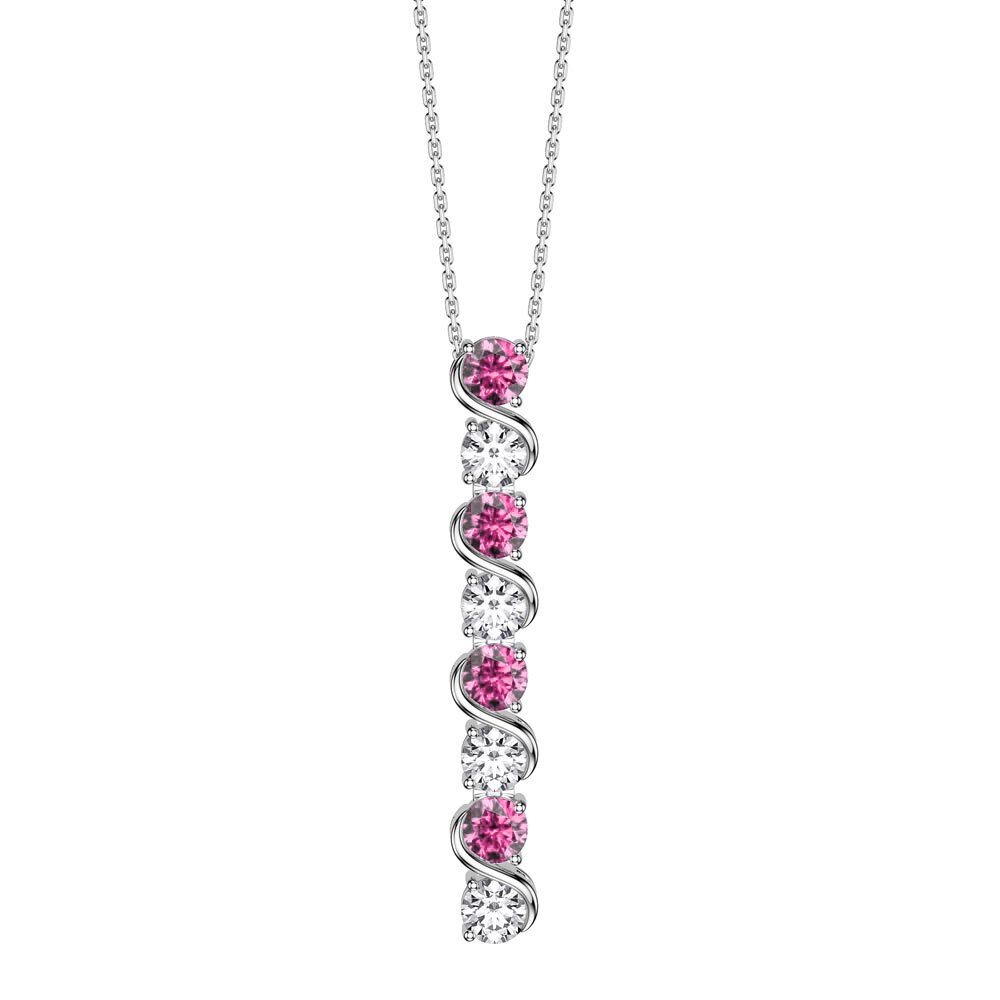 Infinity Pink Sapphire and White Sapphire Platinum Plated Silver S Bar Pendant Necklace