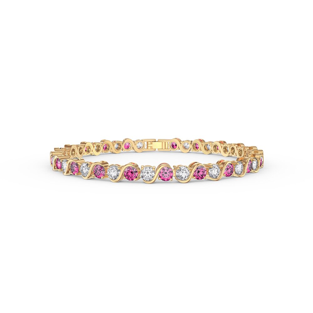 Infinity Pink Sapphire and Moissanite 18ct Gold Vermeil Silver S Bar Tennis Bracelet