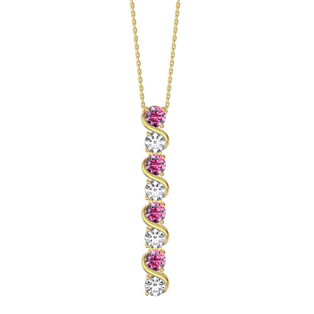 Infinity Pink Sapphire and White Sapphire 18ct Gold Vermeil S Bar Pendant Necklace