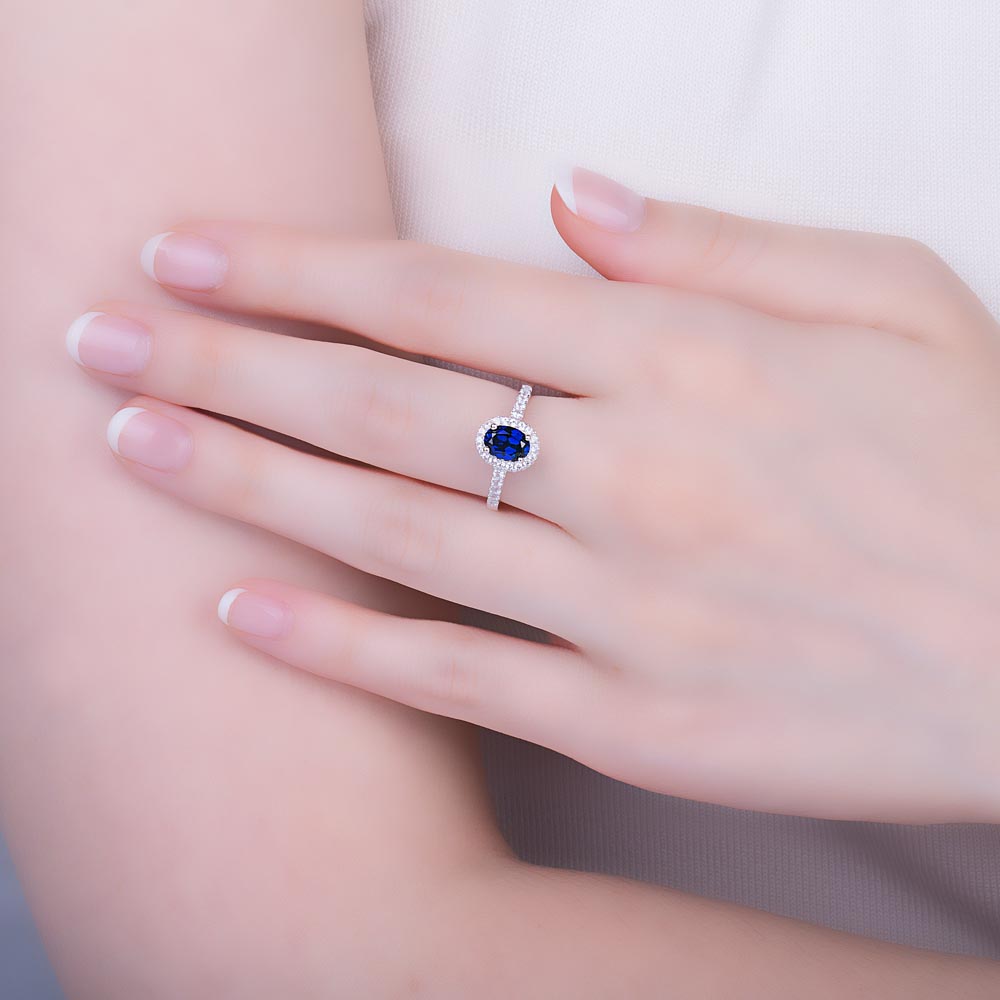 Eternity Sapphire and Diamond Oval Halo Platinum Engagement Ring #2