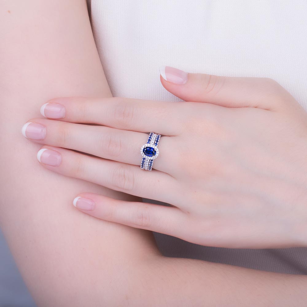 Eternity Sapphire and Diamond Oval Halo Platinum Engagement Ring #3
