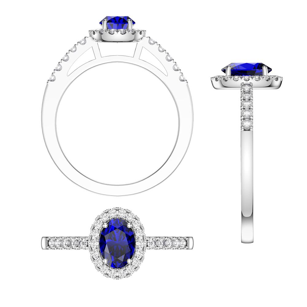 Eternity Sapphire Oval Lab Diamond Halo 9ct White Gold Ring #7