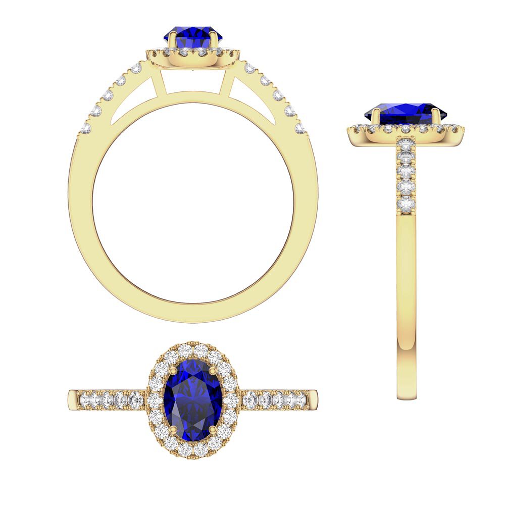Eternity Sapphire Oval Lab Diamond Halo 18ct Yellow Gold Ring #8