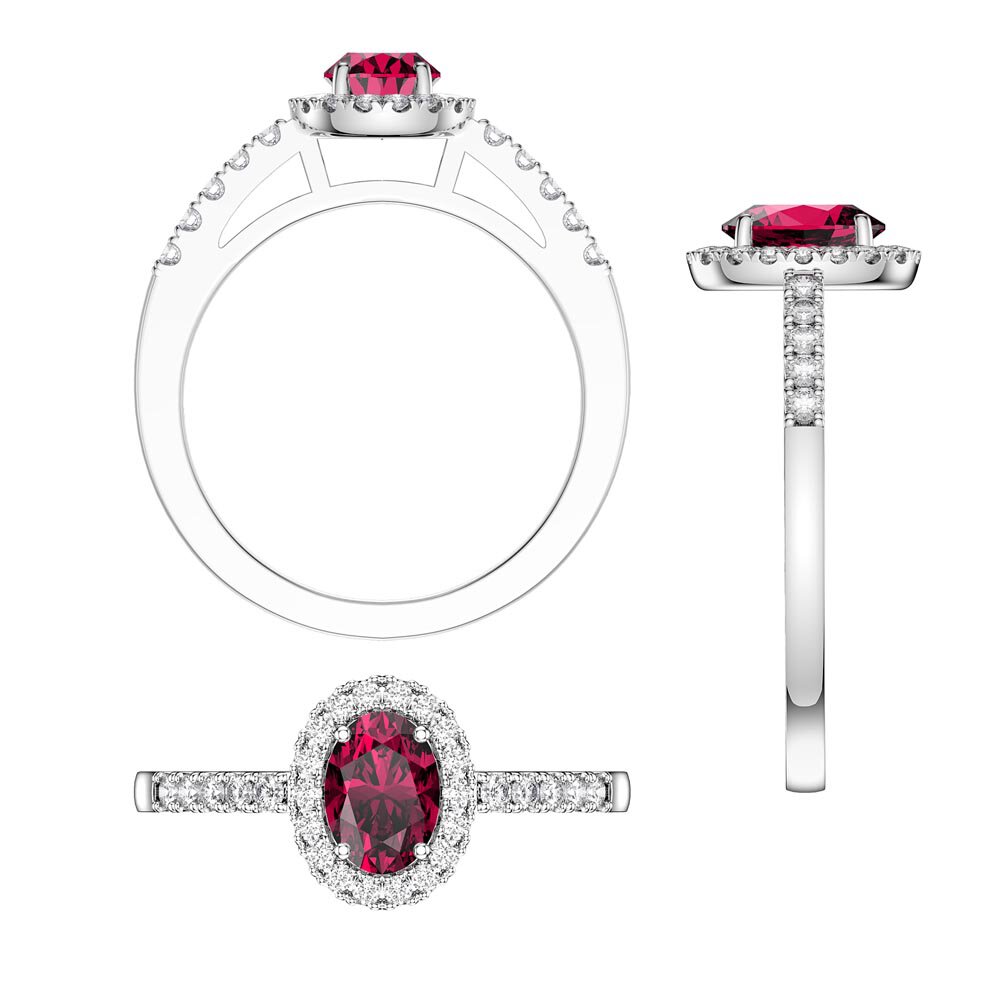Eternity Ruby Oval Halo Platinum plated Silver Promise Ring #8