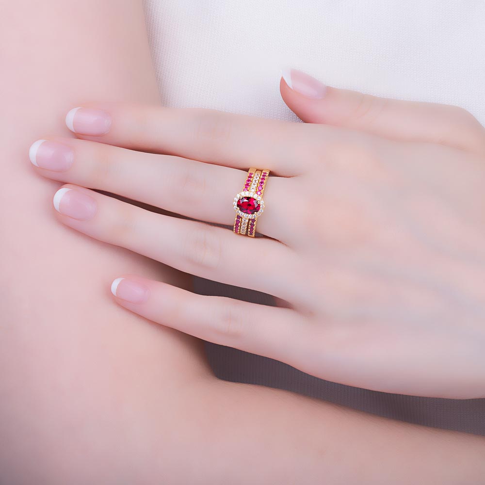 Eternity Ruby Oval Halo 9ct Gold Proposal Ring #3