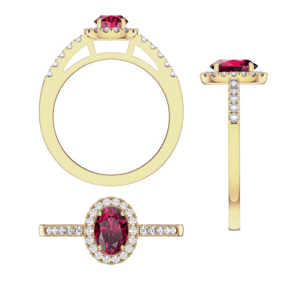 Eternity Ruby Oval Halo 9ct Gold Proposal Ring #7