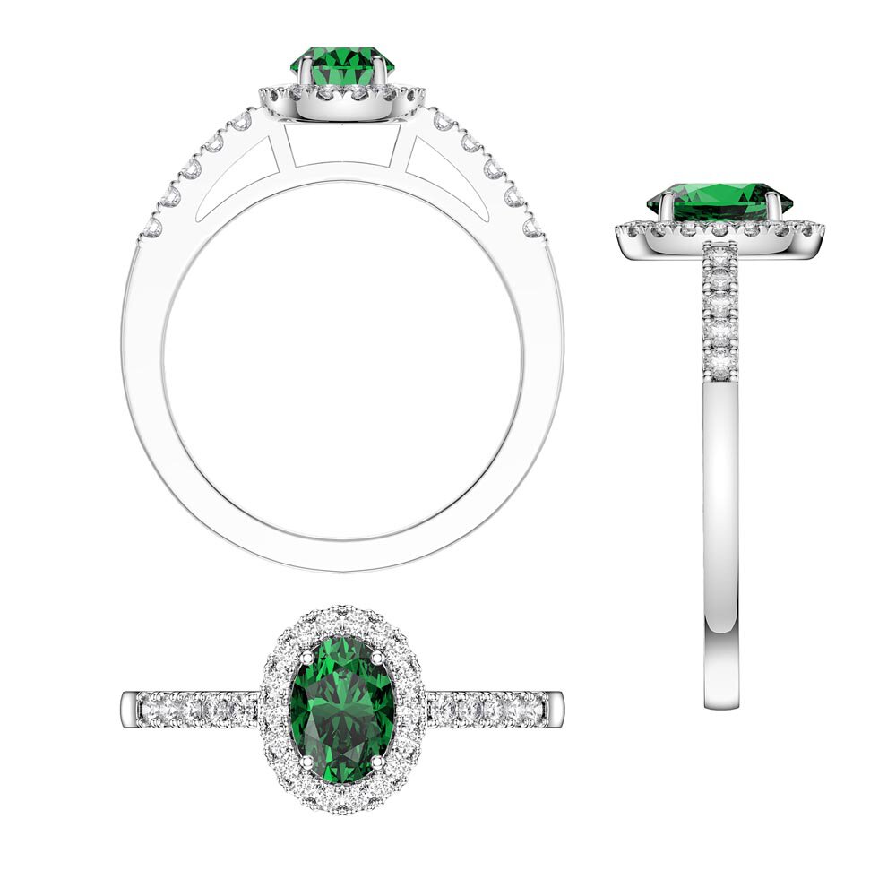Eternity Emerald Oval Lab Diamond Halo Platinum Ring #8