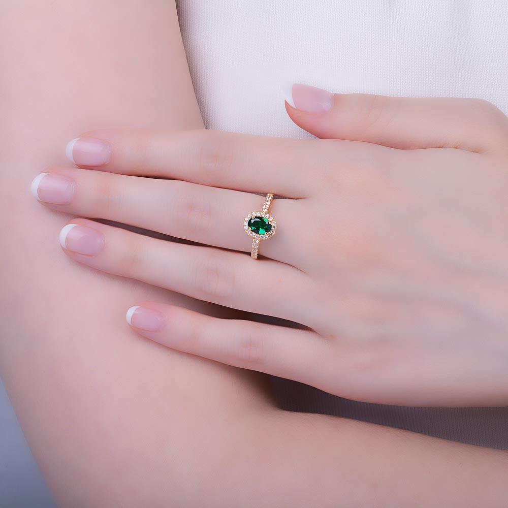 Eternity Emerald Oval Diamond Halo 18ct Yellow Gold Engagement Ring #2